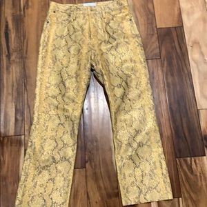 Foiled python leather pants. Yellow w/ gold foil
